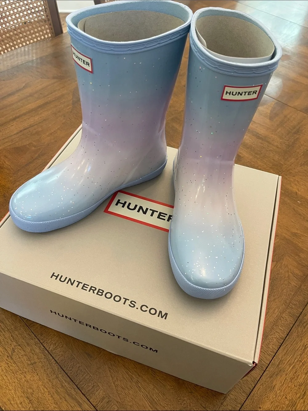 Hunter Kids Pastel Blue-Pink Glitter Ombre Rain Boots